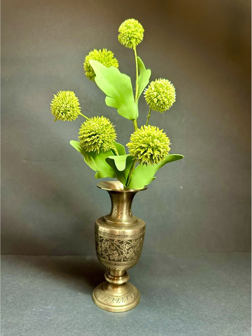 Vintage Solid Brass India Bud Vase Etched Floral Engraved Design